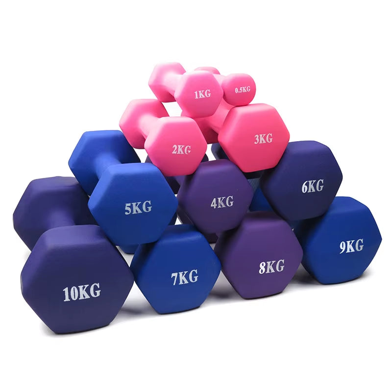 Wholesale 1Kg 2Kg Lbs Sports Dumbbells Women Colorful Hex Hand Weight Dumbbells Set Frosted Dip Small Dumbbells